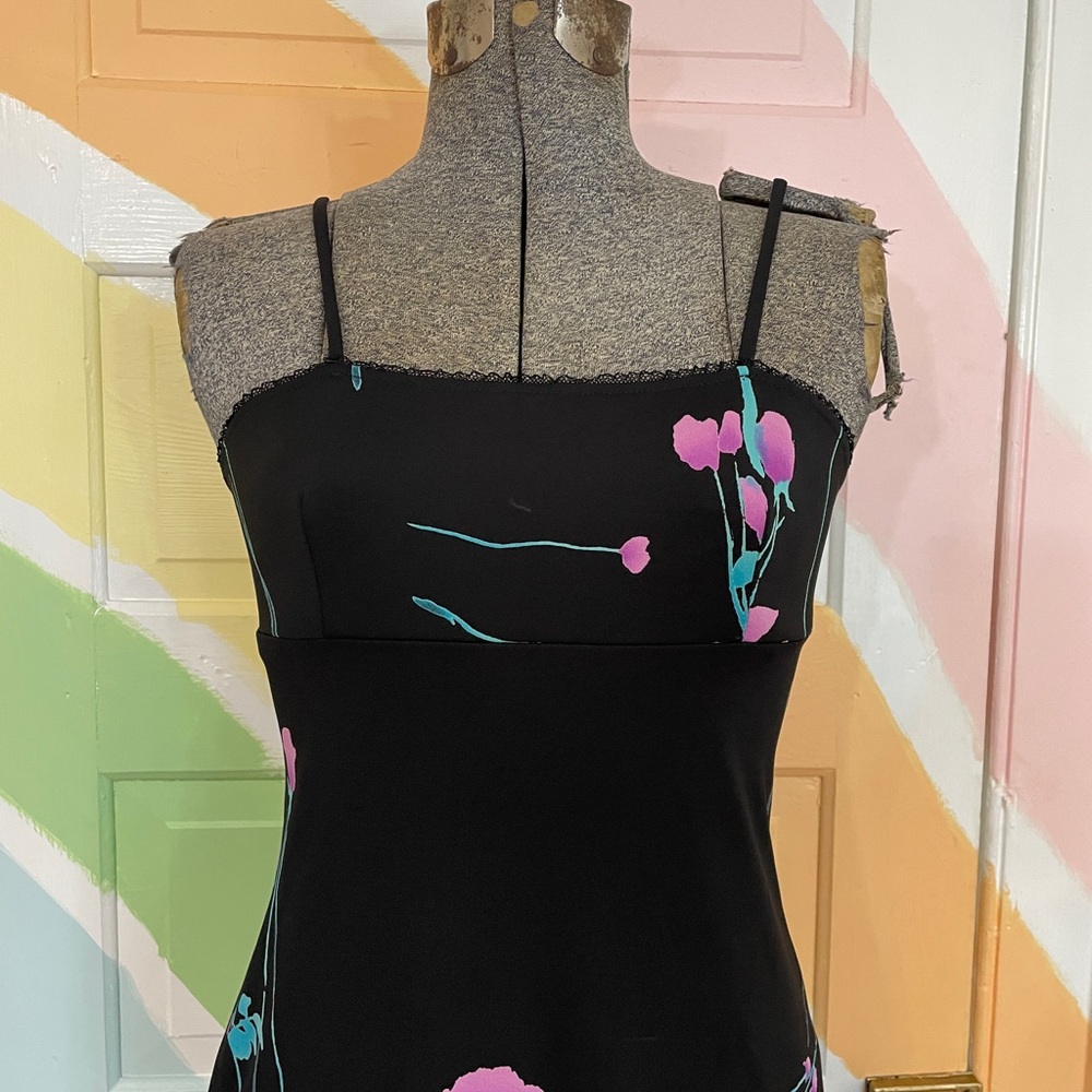 Vintage 90s BCBG Max Azria Floral Mini Slip Dress Sz S 💛🎀 Gothbabe - Picture 3 of 10